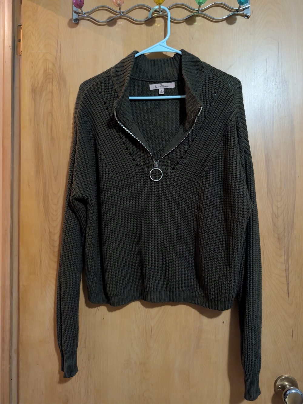 Love Tree Olive Green Quarter-Zip Knit Sweater - Size Large